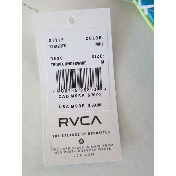 RVCA XT612RTU Women's Sz M Multicolor Tropix Underwire Bikini Top $60+ - Picture 3 of 3